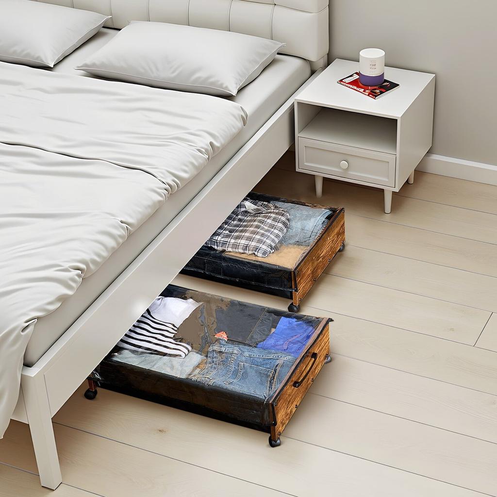 Under Bed Storage with Wheels, 650 x 460 x 180 mm Underbed Containers, Underbed Shoes Organizer with Lockable Wheels, Rolling Under the Bed Storage