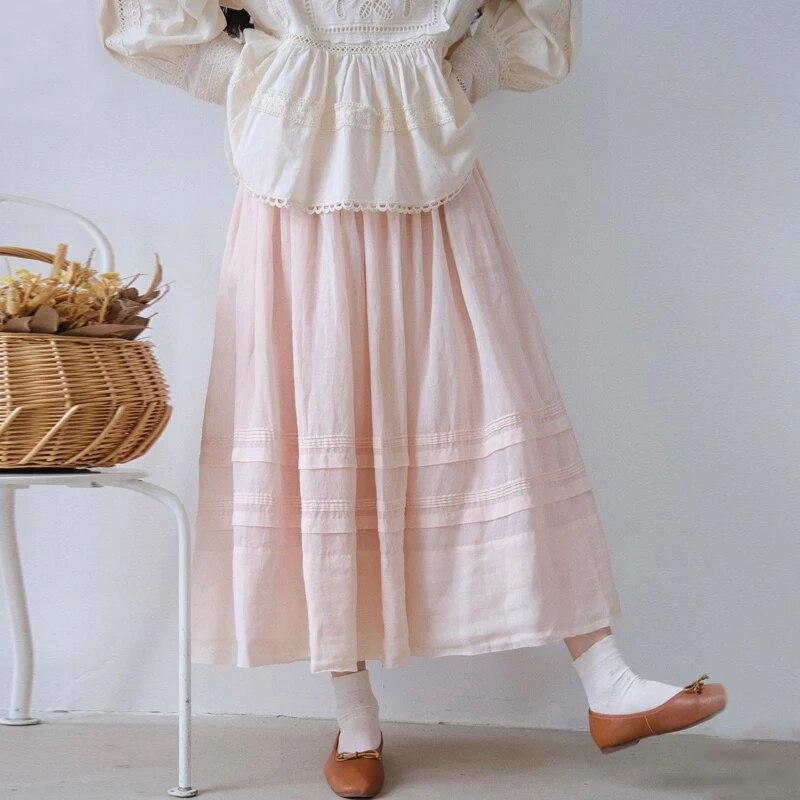 Johnature Japanese Patchwork Embroidery High Waist Women Skirts Summer All Match Vintage Loose Women Skirt