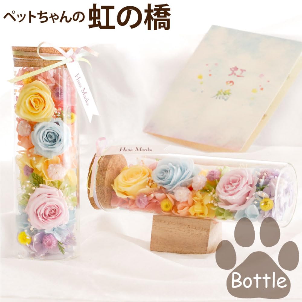 Hana Marika Pet Sympathy Gift, Rainbow Bridge Memorial Bottle, Preserved Flowers for Buddhist Altars, for Dogs and Cats