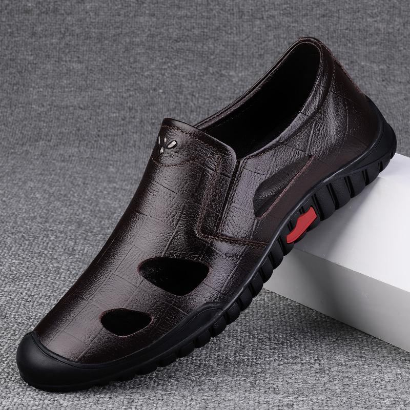 Fashion Summer Hot Selling Breathable Men's Sandals Beach Camping Shoes Hollowed Out Soft Soled Men's Leather Casual Shoes Anti Slip