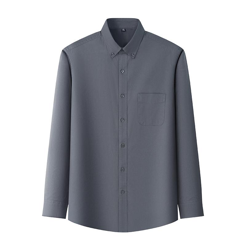 Elastic Cotton Oxford Men Solid Shirts Long Sleeve Business No-iron High Quality Classical Shirt Male Button Collar