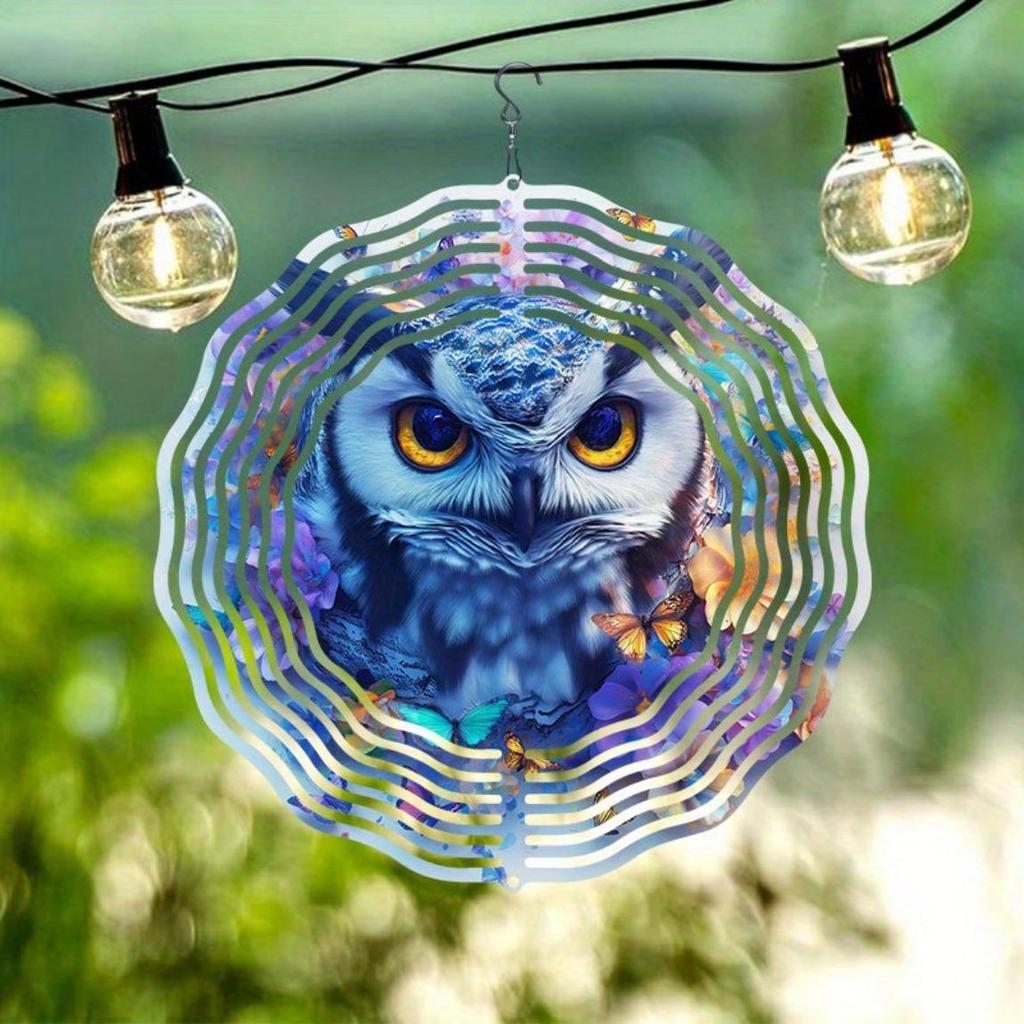 Colorful Owl and Floral Metal Wind Chime for Outdoor Garden Decor with 360 Rotating Hook Durable Patio Yard Porch Ornament No Electricity Needed