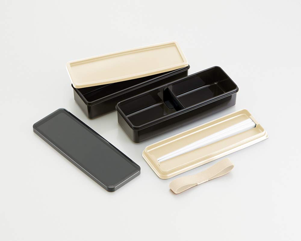 Бокс для бенто Skater Bento Box 2 яруса с силиконовой внутренней крышкой 900 мл, большой емкости, ретро, французский, черный, сделано в Японии SSLW9B