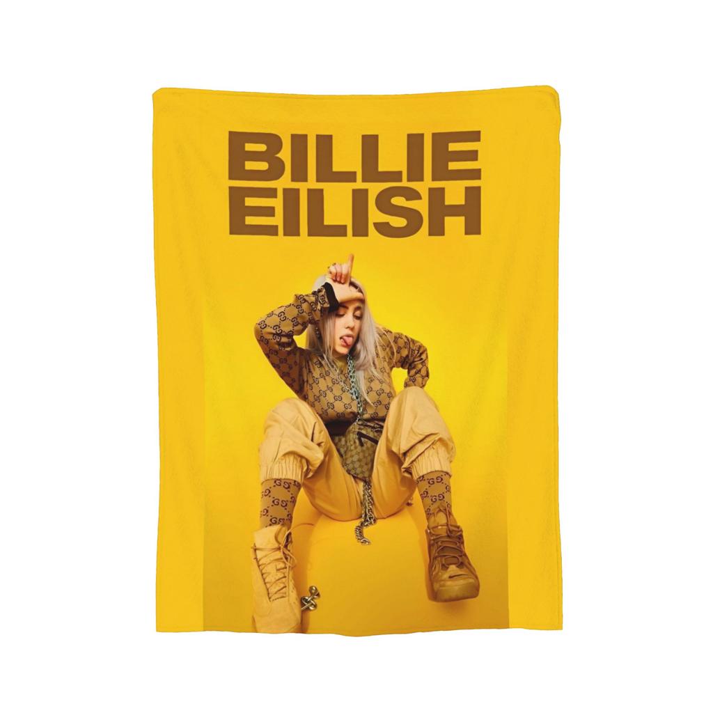 Плед из флиса с изображением известной певицы B-Billie-Girl E-Eilish, легкий, для дивана или кресла.