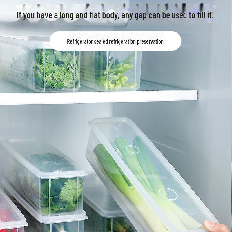 Food Grade Long Square Noodle Storage Box with Green Onion, Ginger, Garlic, and Shallot Compartments