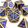 7 шт. синие, золотые стандартные металлические кубики, набор твердых металлических многогранных кубиков, подходящий для ролевой игры, настольной игры, карточной игры