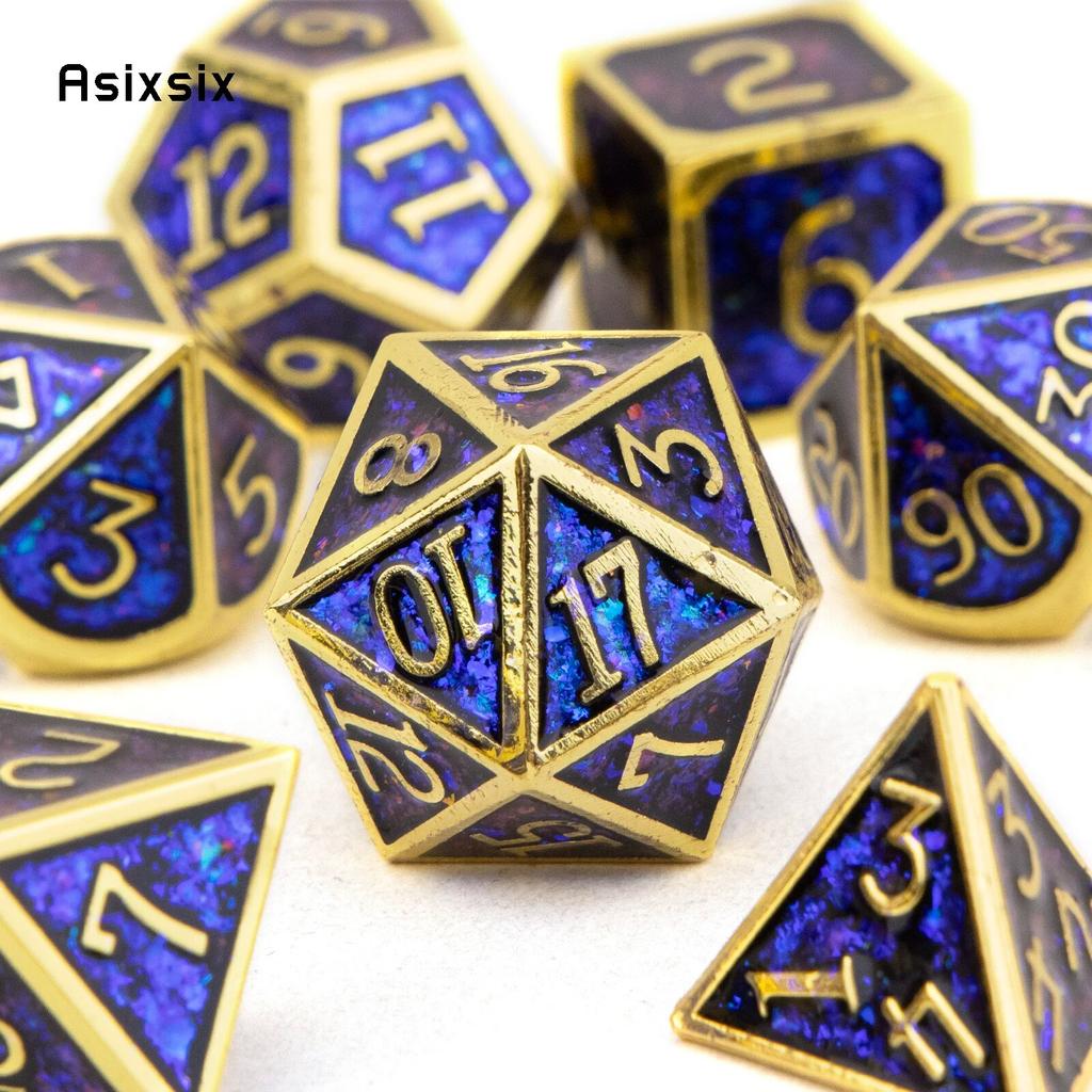 7 шт. синие, золотые стандартные металлические кубики, набор твердых металлических многогранных кубиков, подходящий для ролевой игры, настольной игры, карточной игры