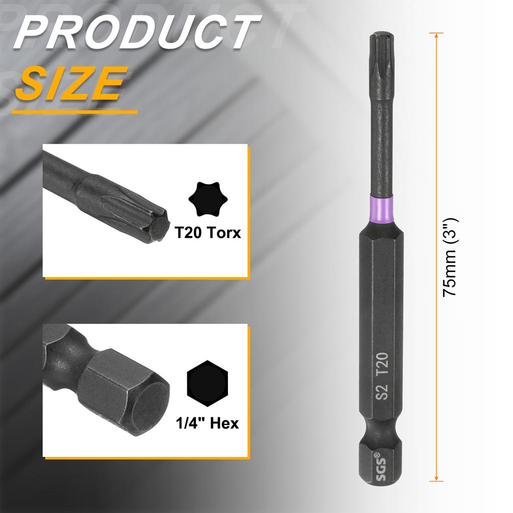 Ударные биты для отвертки Torx T7-T50, шестигранный хвостовик 1/4", магнитные, без отверстия, защищенные от взлома, 6-лучевая звезда, биты для шуруповерта, электроинструмент