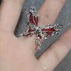 Vintage Red Butterfly Rings For Women Goth Punk Irregular Open Rings Set Y2K Halloween Accessories For Women Kpop Jewelry