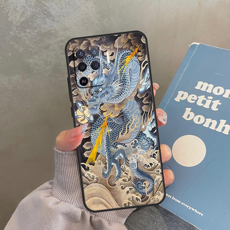 Японский чехол-дракон для Oppo A40 A60 A80 A98 A78 A18 A38 A58 A16 A76 A96 A17 A77 A74 A94 A54 A57S A15