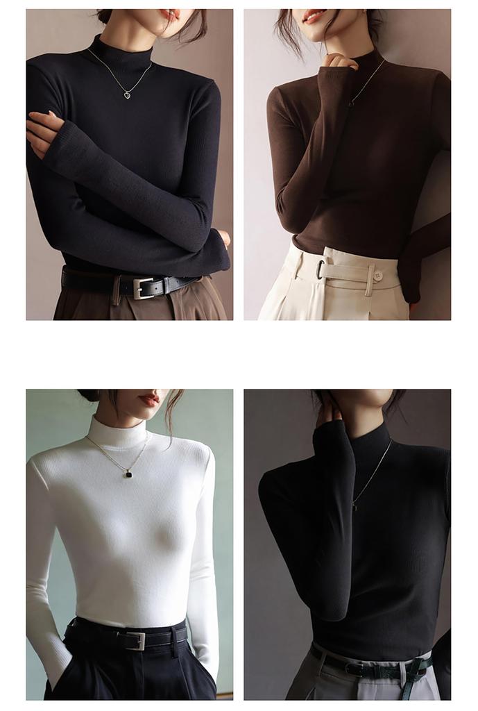 Длинный, холодный, слегка начесанный, с высоким вырезом и начесом, черепаховая внутренняя часть, утягивающая, теплая, микс и зима [Lalapala] женский топ, рукав, осень/зима, однотонный,