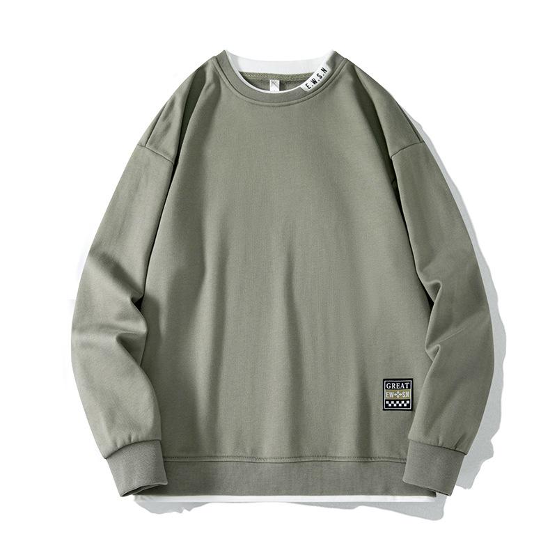 Большой размер свитер мужской весна и осень новый свободный длинный рукав футболка свободный тренд плюс толстый низ рубашка мужской