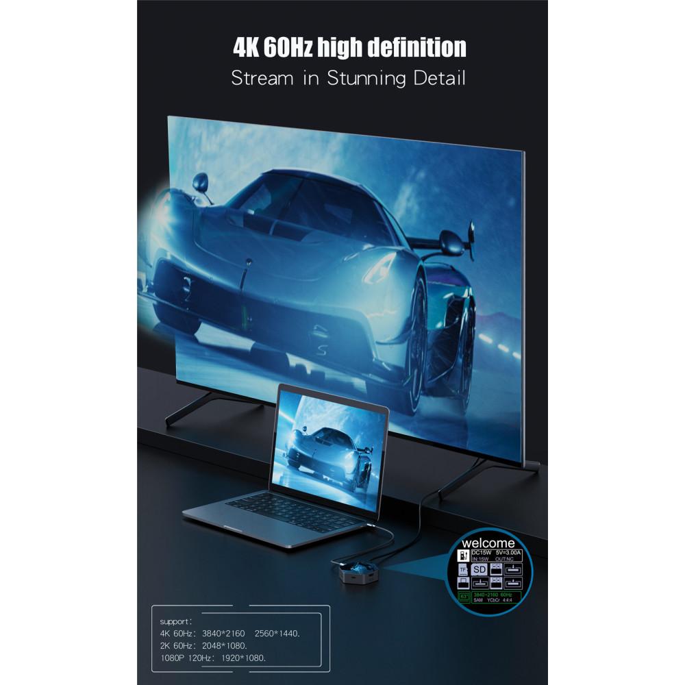 8 в 1 4K 60 Гц док-станция HDMI совместимая USB C 3.1 концентратор Tipo Type A Multi-Hub Extender SD TF 3.0 адаптер док-станция для Macbook