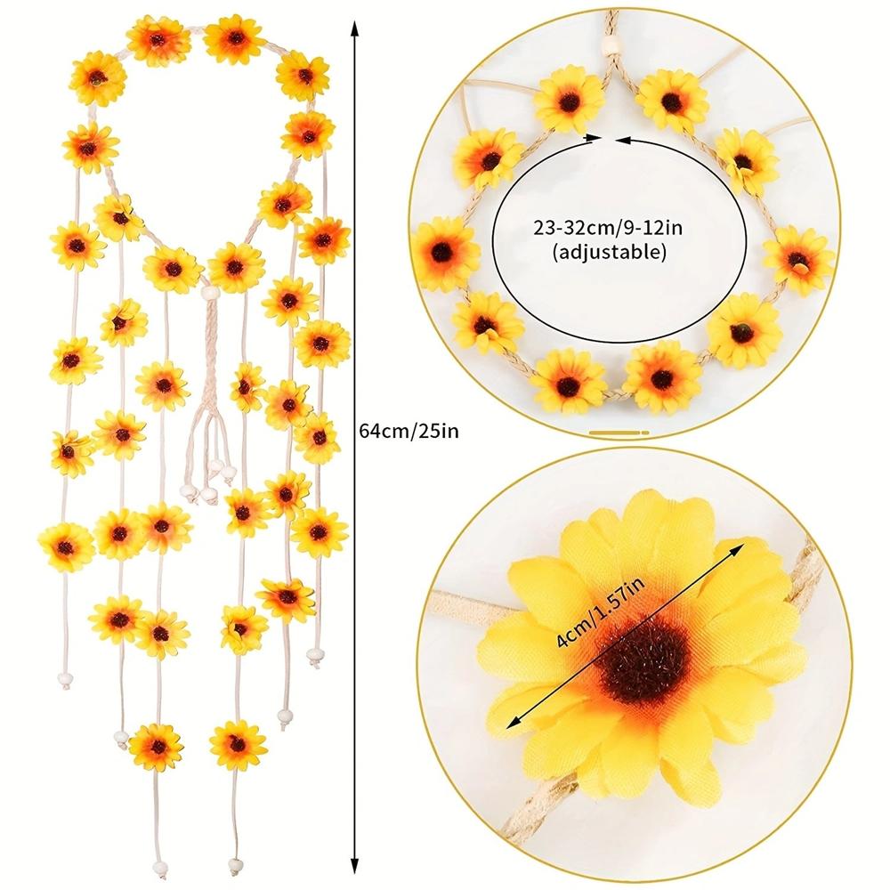 Ethnic Style Hair Accessories Bohemian Sun Flower Daisy Adjustable Hairbands Headband Headwear For Women Vacation Jewelry