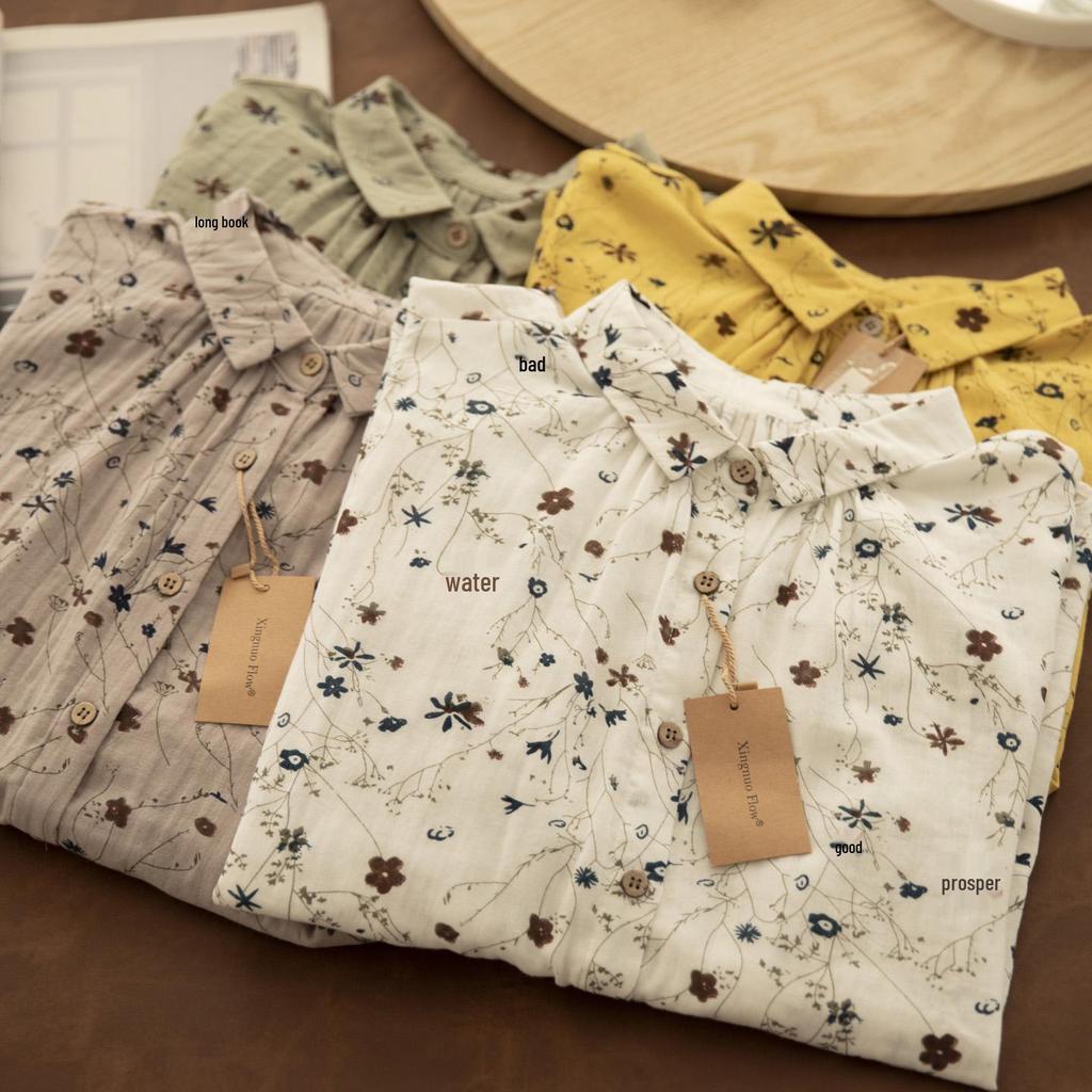 Женская художественная хлопково-льняная весенняя рубашка позднего Цин, двухслойная