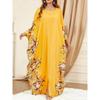 Elegant Ramadan Kaftan Floral Print Maxi Dress with Batwing Sleeve Split Women's Clothing