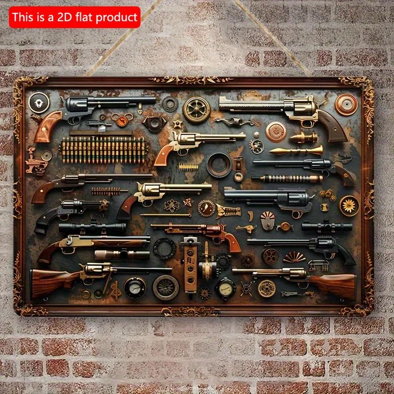 2D Flat Wooden Sign 30*20cm Vintage-Style Gun-Themed Wooden Wall Sign, Decorative Sign & Plaque for Home, Bar, Cafe, Garage, Rustic Wooden Decor