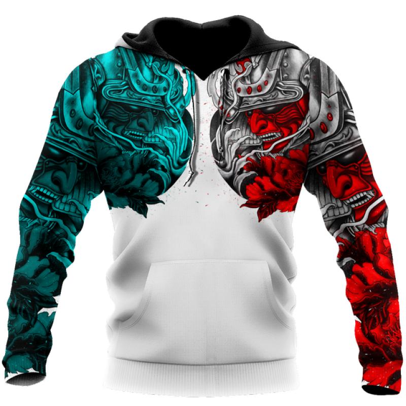 Весенне-осенняя японская татуировка самурая с 3D принтом, мужские толстовки, толстовка в стиле Харадзюку, Повседневная куртка унисекс, пуловер с длинными рукавами