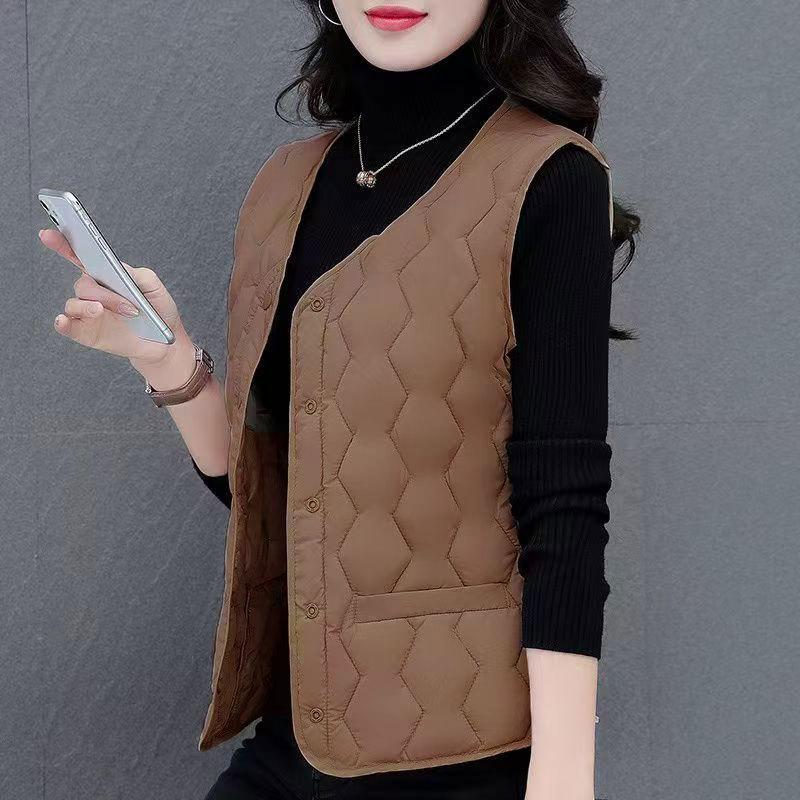 Autumn and Winter Women's Vest Liner, Light Feather Velvet Down Cotton Vest Thermal Vest, Slim-fitting Short Collar Vest
