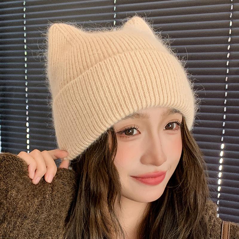 Новая теплая шерстяная шапка женская шапка-пуловер с кошачьими ушками вязаная шапка шерстяная шапка зимняя зимние шапки для женщин, шапки-бини для женщин, шапки для женщин зимние