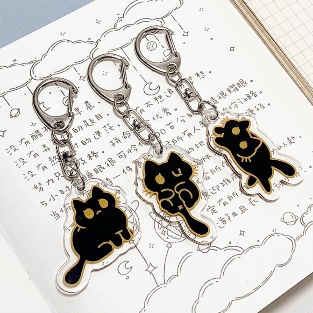 Black Color Acrylic Keychain Cat Design Bag Charm Pendant Decorative Keychain For Phone