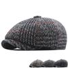 Octagonal Cap Autumn Winter Men's Wool Knitted Beret British Progressive Cap Middle-Aged Houndstooth Newsboy Cap
