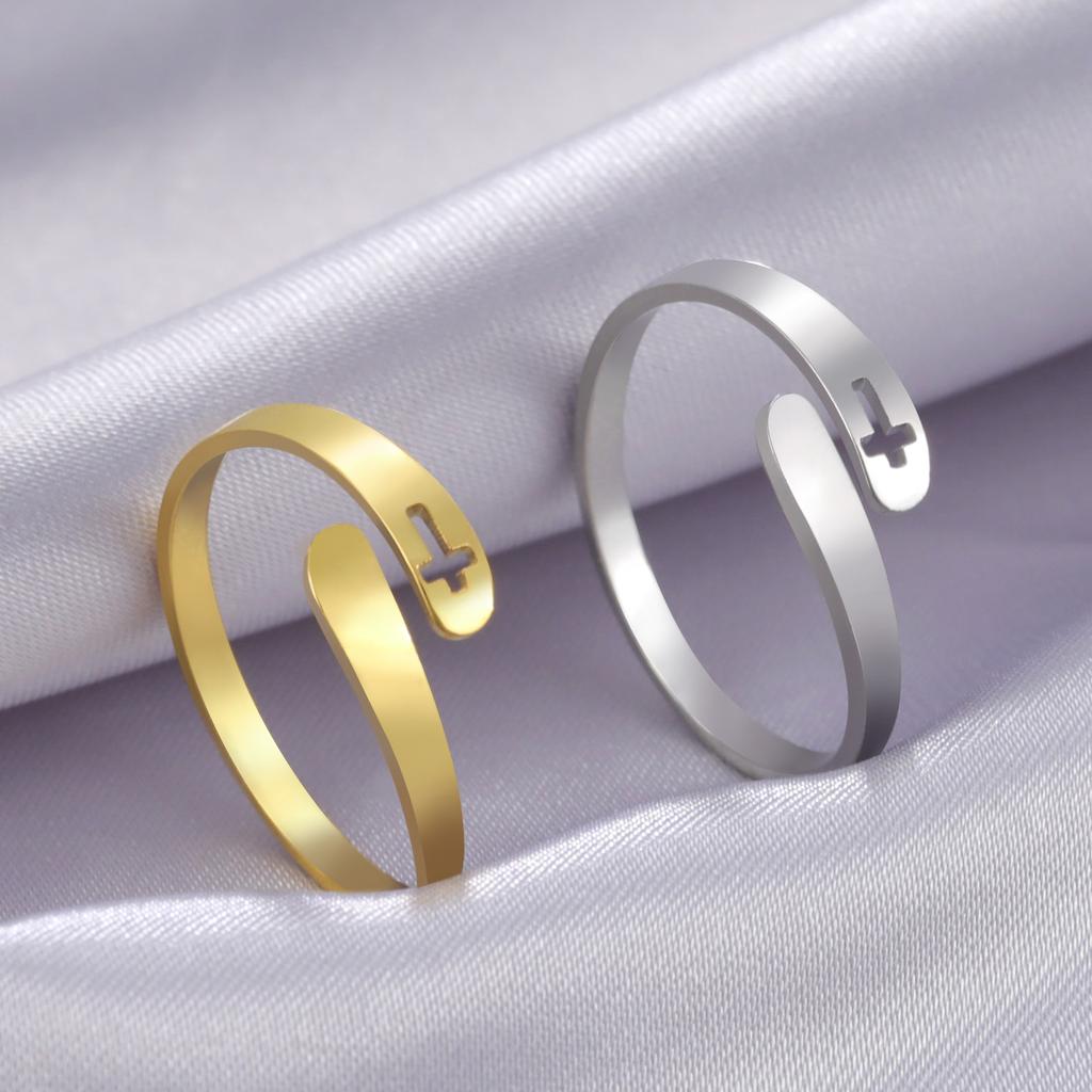 Christian Cross Ring for Women Men Stainless Steel Minimalist Adjustable Finger Rings Jewelry Lover Gift