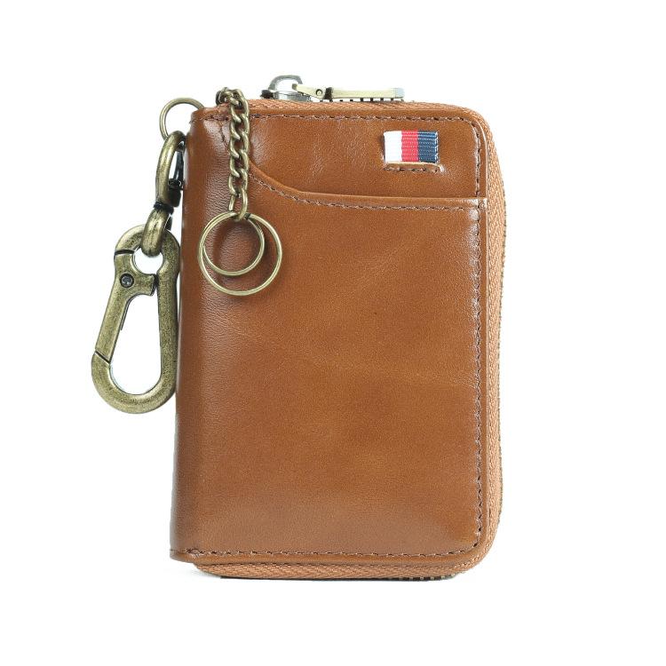 Чехол для смарт-ключа из натуральной кожи, чехол для карт, кольцо для ключей, кожаный кошелек с карабином