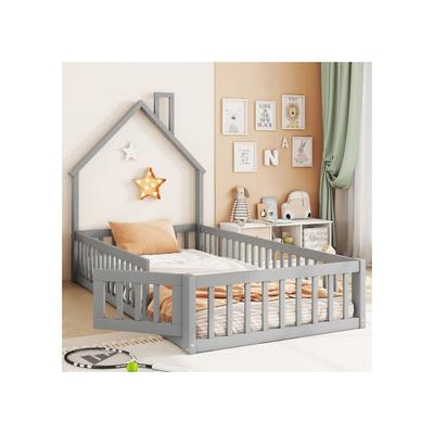 Детская кровать - - 90 x 200 см - Дизайн камина - Защитный бортик - Серый