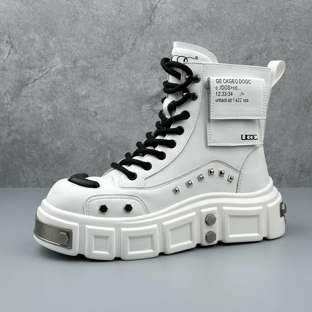 2025 Новые мужские ботинки Модный дизайн Металлические украшения Заклепки Кожаные ботинки High Street Хип-хоп Танцевальные панк Мотоциклетные мужские ботинки