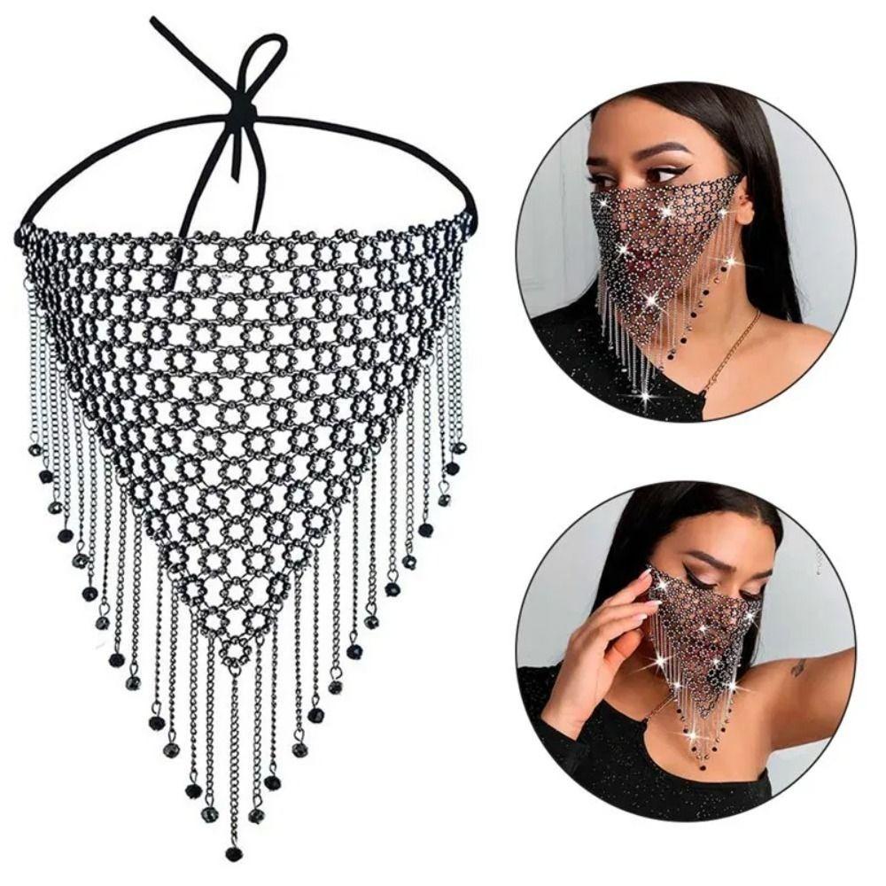 Tassel Rhinestone Mask Bling Masquerade Mask Reusable Face Cover  Women