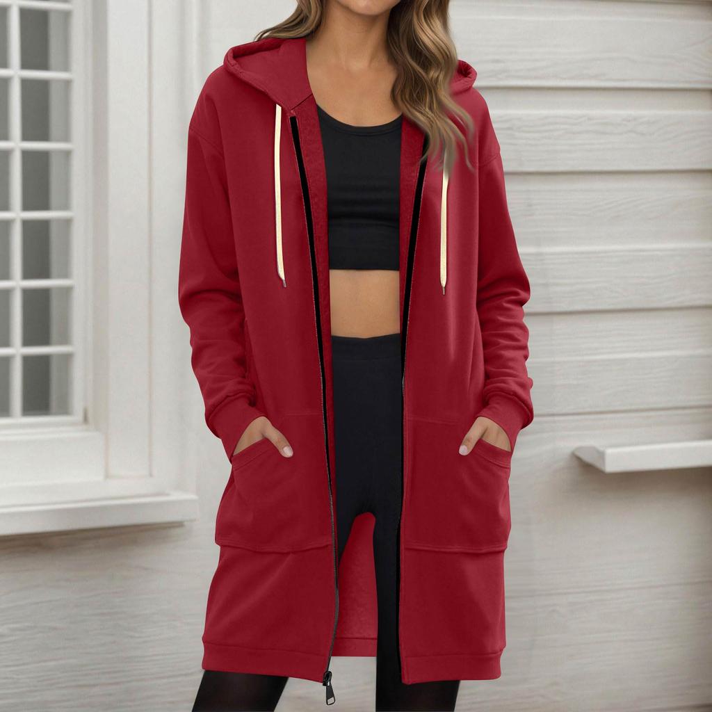 Женские толстовки на молнии, оверсайз, флисовые, длинные, пуловер с капюшоном, повседневные, с длинным рукавом, осенняя куртка-худи