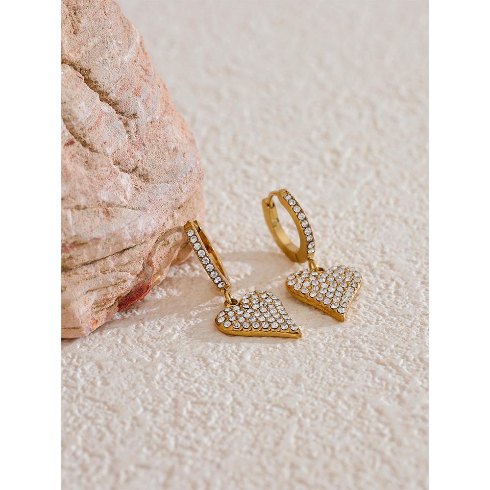 Eetit Luxury Shiny Cubic Zirconia Heart Love Drop Hoop Earrings for Women Stainless Steel Fashion Temperament Jewelry Gift