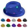 Unisex Flashing Light Up Led Fedora Trilby Sequin Jazz Hat Panama Cap
