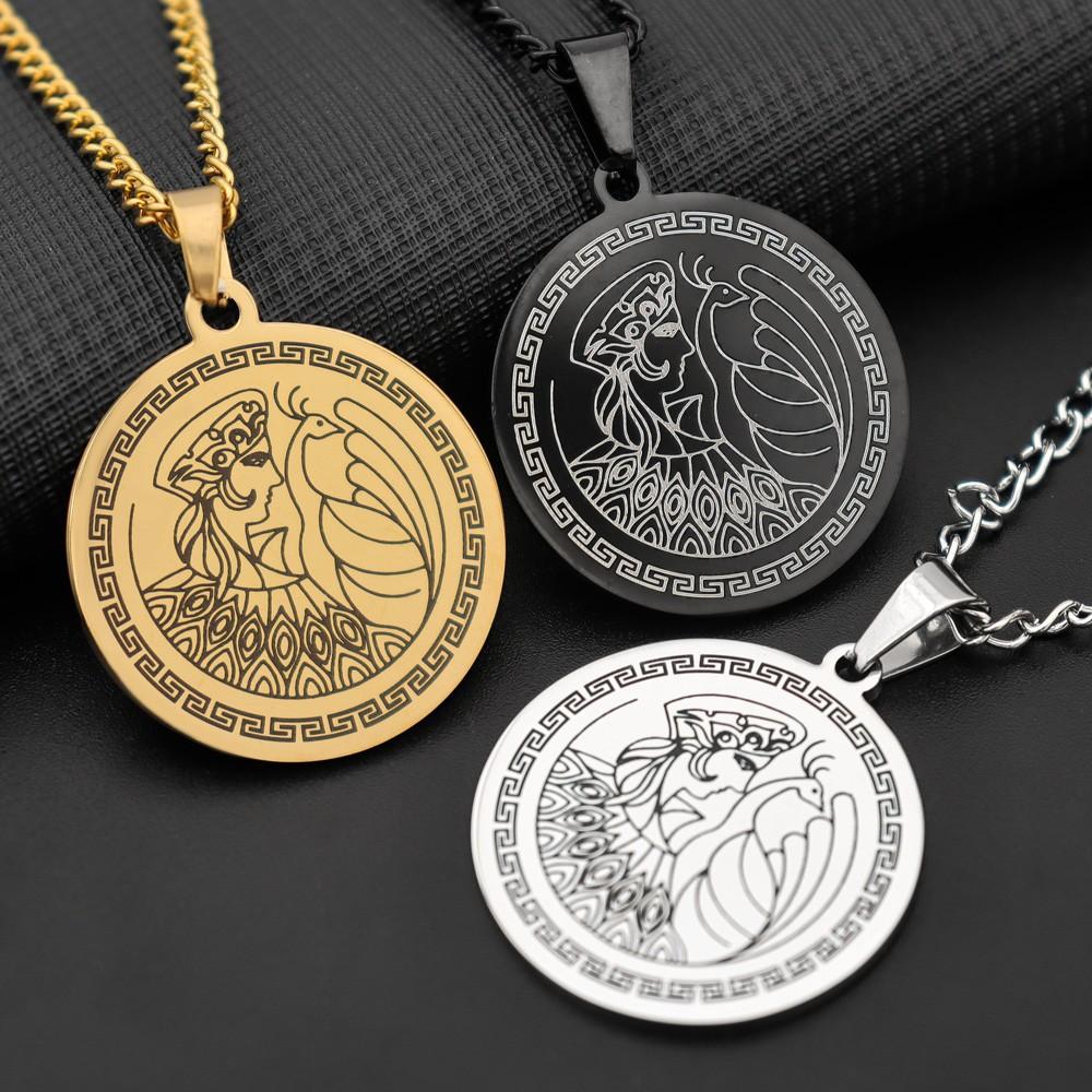 European and American Titanium Steel Hera, Queen of the Ancient Greek Gods, Round Brand Long Necklace