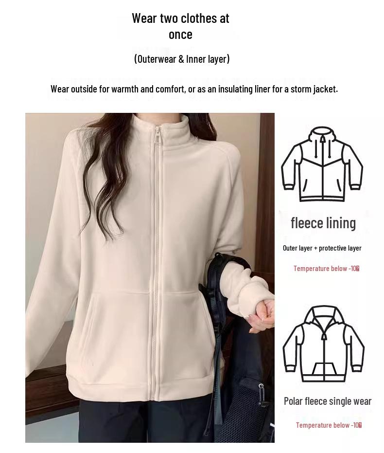 Women's Fleece Jacket with Lamb Wool Lining - Warm Zip Cardigan for Autumn/Winter