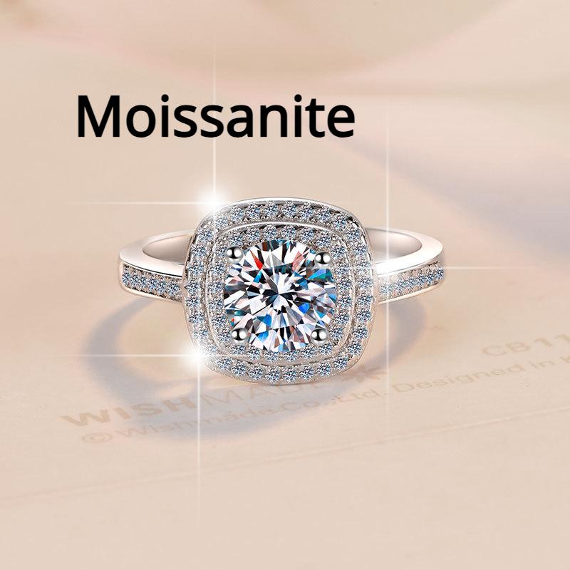 D Color Moissanite Ring 1 Carat Square Geometric Luxury Inlaid Sterling Silver Ring Engagement Ring Wedding Ring Gift for Girlfriend