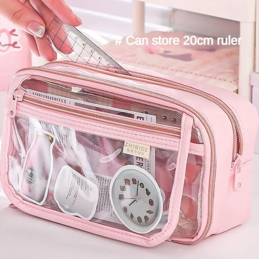 Multi-layer Transparent Pen Bag Large Capacity Stationery Box Transparent Pencil case Students