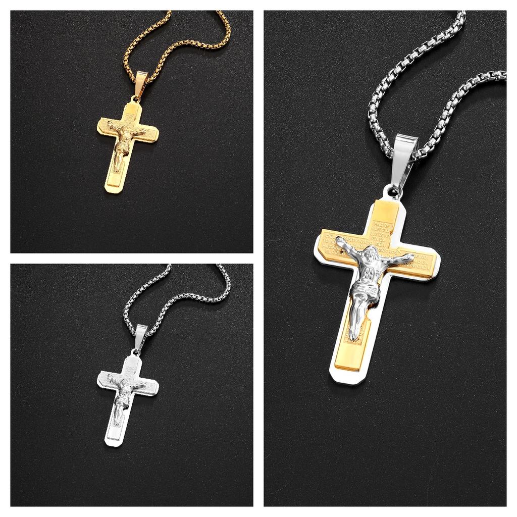 Titanium Steel Cross Necklace Scripture Cross Pendant