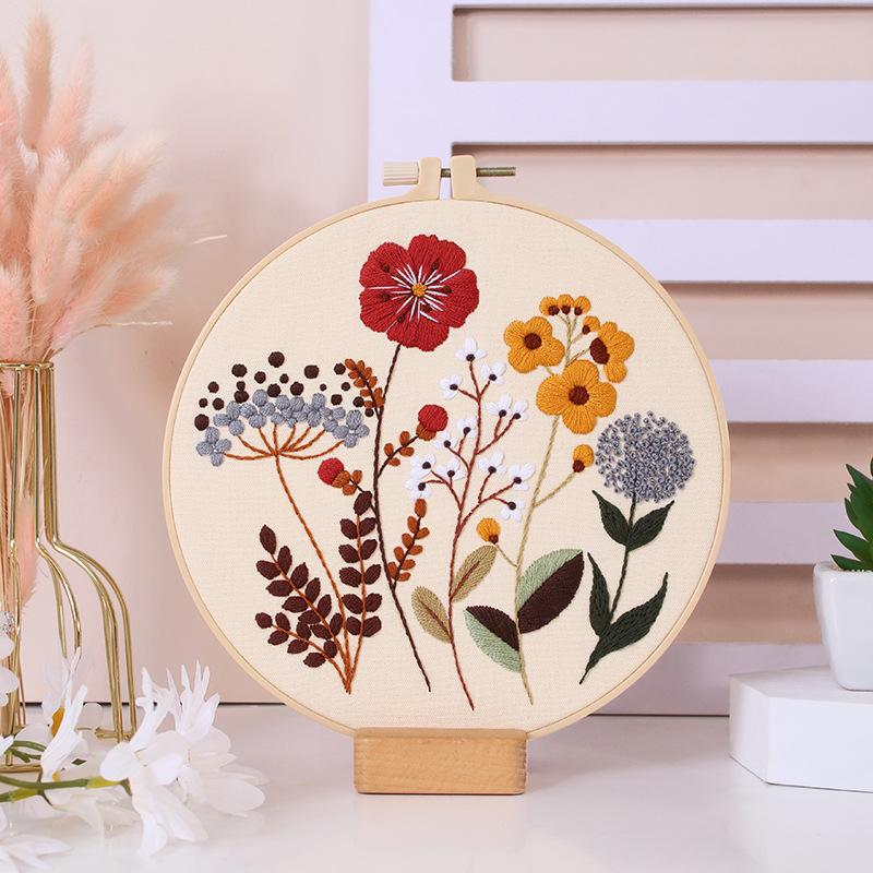 1/4pcs Embroidery Kit Flowers and Plants Including An Embroidery Hoop