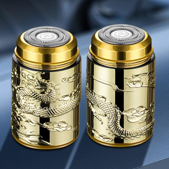 Мужская электробритва с резным китайским драконом IPX6 Водонепроницаемая Type-C перезаряжаемая мини-дорожная роторная бритва портативная