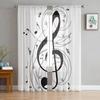 Music Symbol Black And White Art Chiffon Sheer Curtains for Living Room Bedroom Decoration Window Voiles Tulle Curtain Drapes