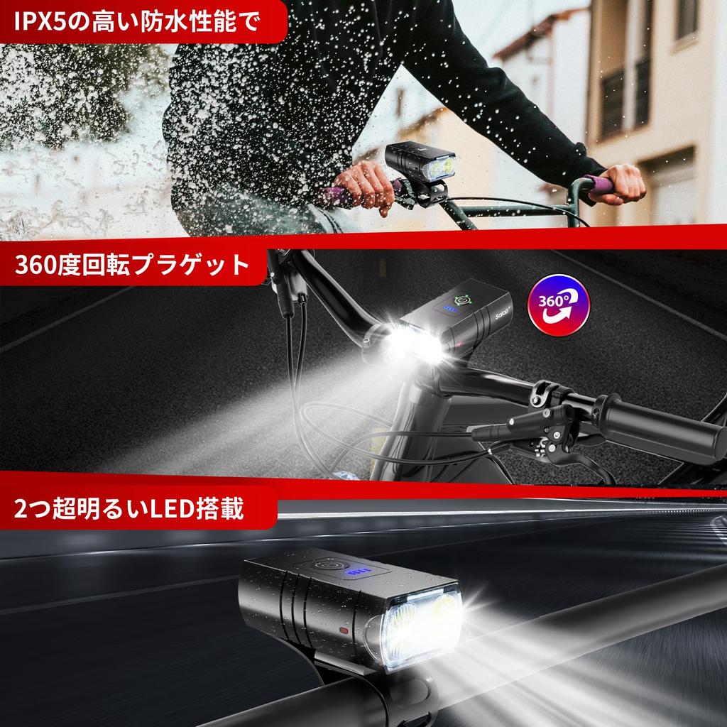 SALATI Road Bike IPX5 6 Lighting Wide with USB Perfect for and Emergency Power Night and Also doubles as a Includes Japanese Instruction
