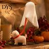 Creative Halloween Table Centerpiece Ghost Walking Dog Figurine, Cute Spooky Statue with Whimsical Room Accessories LED Candle, 3D Printed Tabletop
