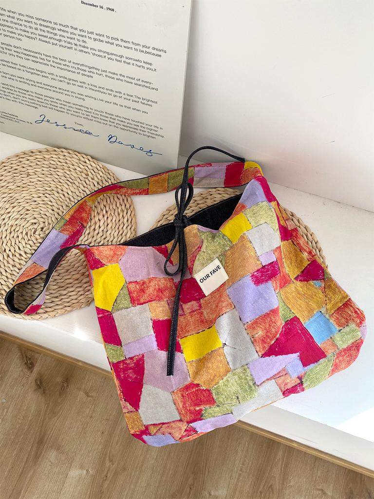 Front And Back Denim Bag, Ethnic Style Patchwork Bag, Bohemian Shoulder Messenger Bag, Double-Sided.