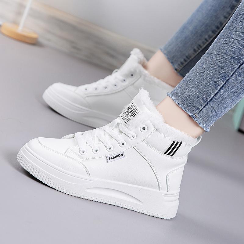 Fashionable Plush Small White Shoes for Women's 2023 Winter New Casual Thick Sole High Top Warm Sports Women's Cotton Shoes Traf