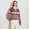 Женский полосатый трикотажный свитер Chuyu с длинным рукавом и молнией на воротнике поло