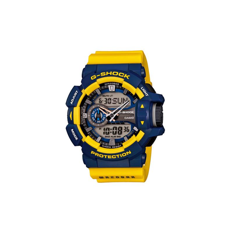 Casio Серия G-SHOCK уличная мода тренд яркие контрастные стрелки двойной дисплей большой диаметр спортивные водонепроницаемые кварцевый механизм смола GA-400-9B