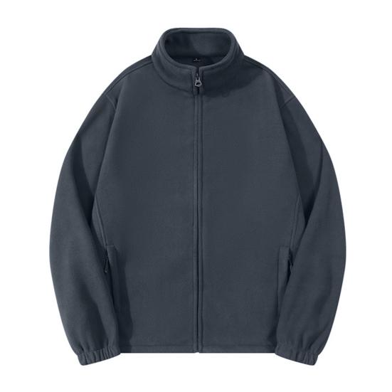 Men Outdoor Fleece Jacket Windbreaker Liner with Zip Thick Double-sided Long Sleeve Jacket Warm Solid Color Fall Winter Outwear for Sports Office