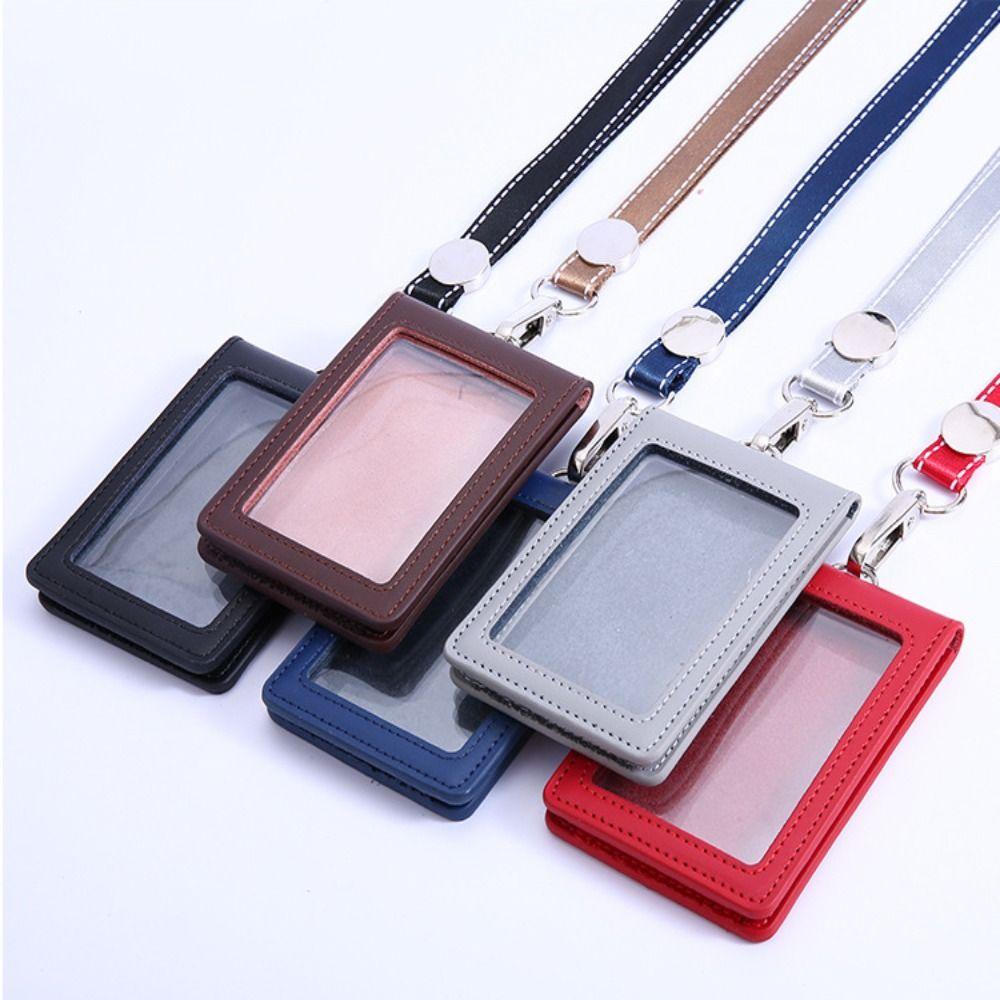 Кожаный держатель для бейджа с ID-меткой, пряжка, складной, нагрудная сумка для карт, чехол для пропуска сотрудника, рабочая карта, офисный работник